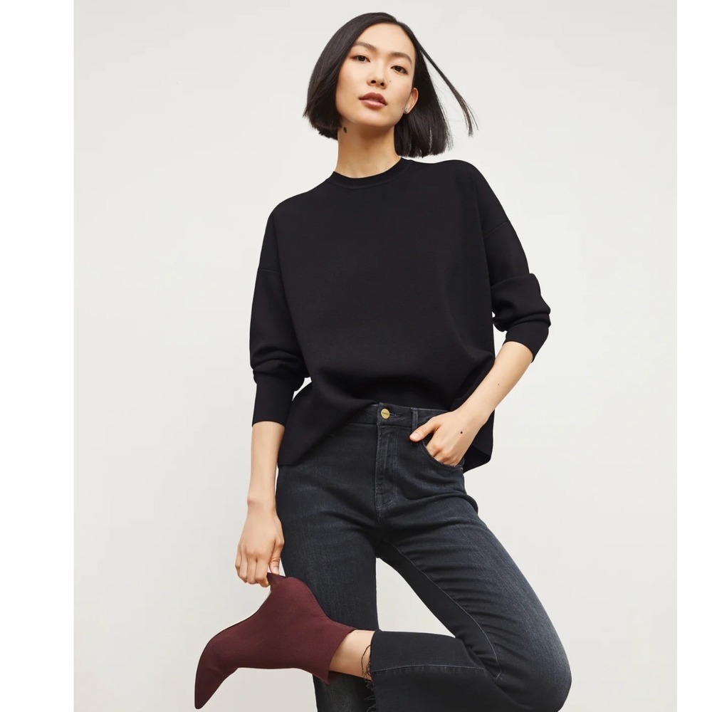 M.M.LaFleur The Para Crewneck Sweatshirt Womens Black XXS Minimalist Knit